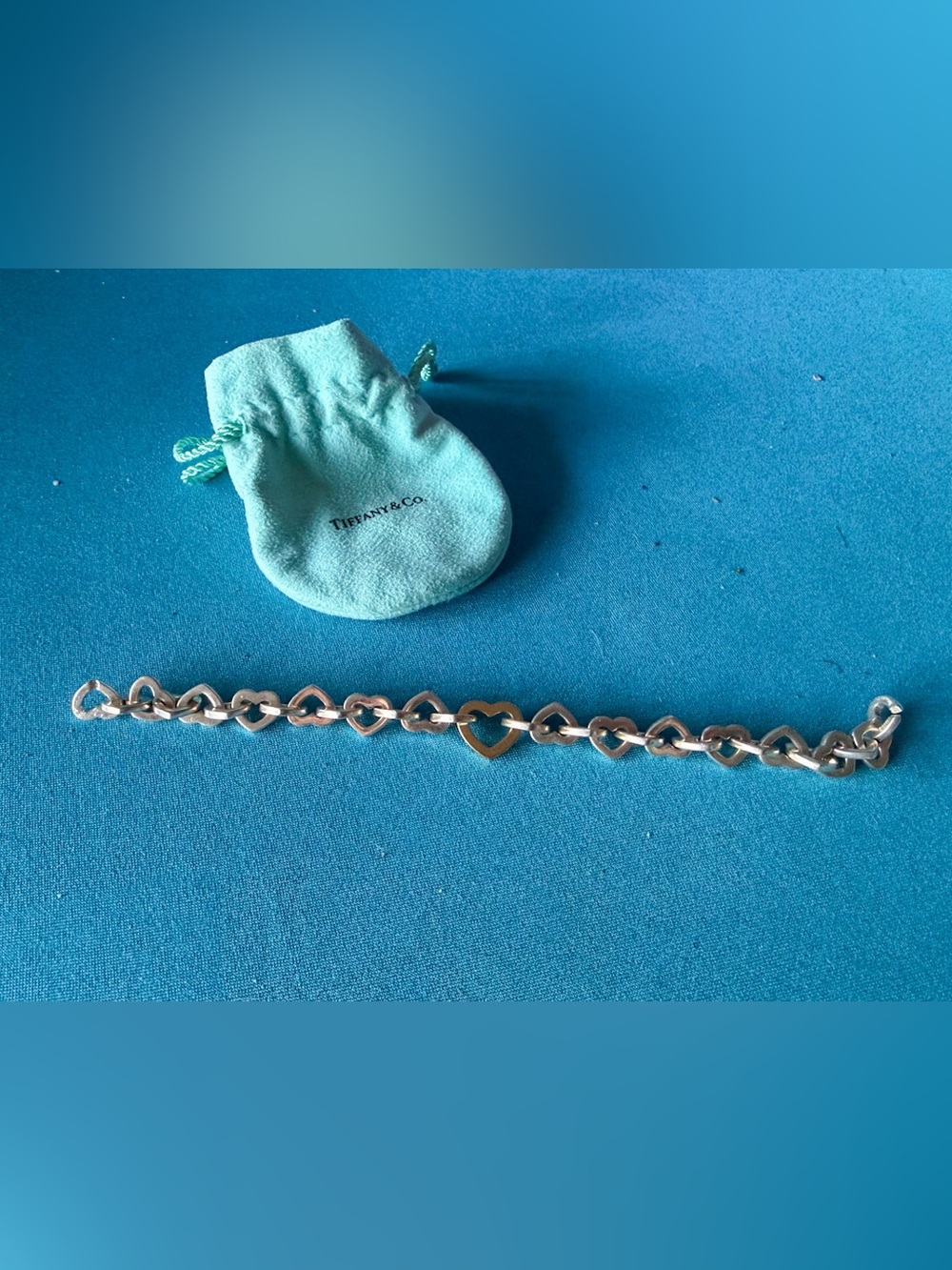 Tiffany & Co. Sterling Silver and 18K Gold Heart-Link Bracelet Chunky 8 inch